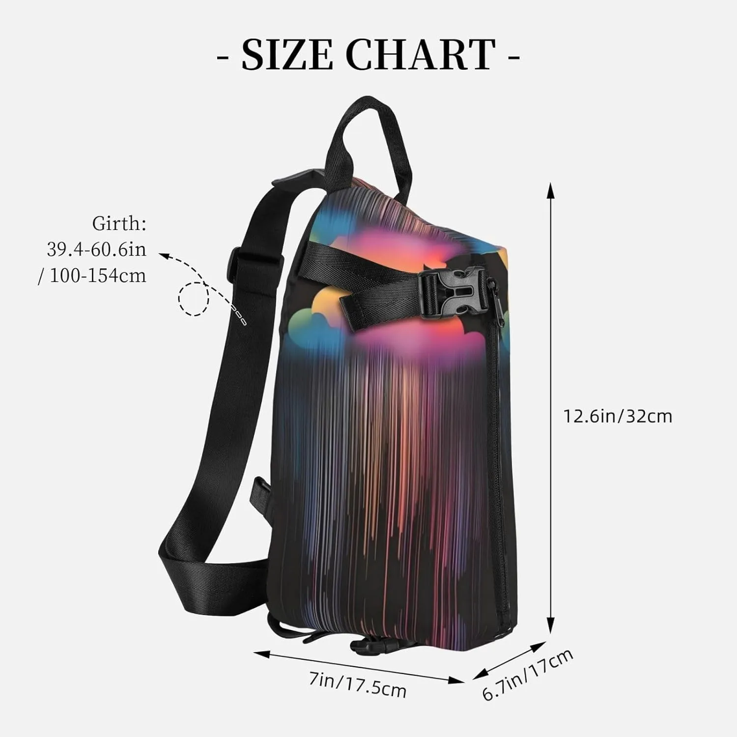 Polyester Fiber Waterproof Waist Bag -Backpack 4 Pocket Compartments Ideal for Outdoor Activities Colorful rainbow rain