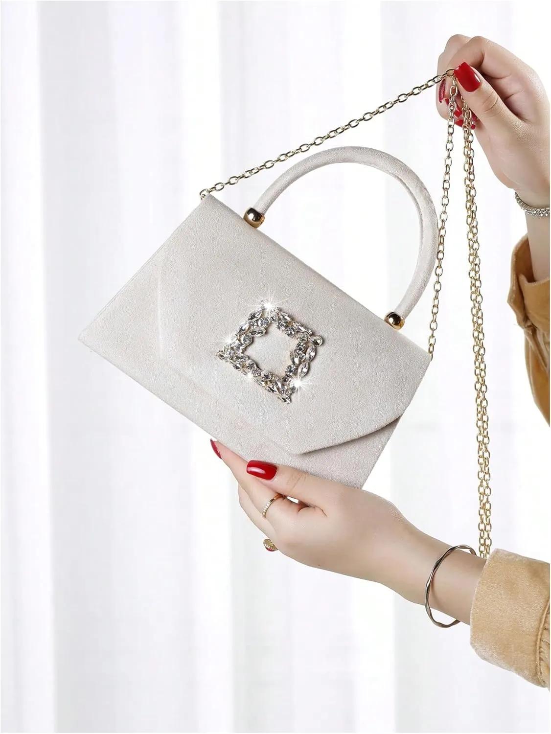 QWINEE Glitter Velvet Purse Sparkly Clutch Purse Handbag Evening Party Sparkle Mini Square Handbags
