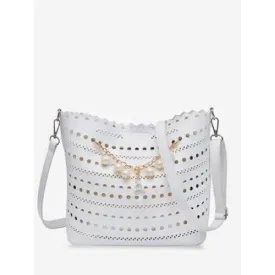 Scallop Hollow Out Chic 2 Pieces Crossbody Bag Set - White