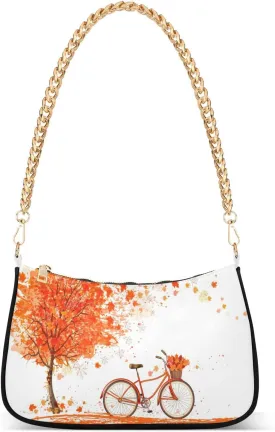 Shoulder Bags for Women Autumn Pumpkins and Fall Leaves Hobo Tote Handbag Small Clutch Purse with Zipper Closure