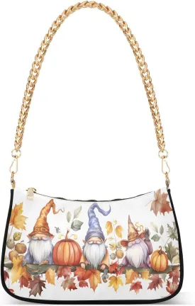 Shoulder Bags for Women Autumn Pumpkins and Fall Leaves Hobo Tote Handbag Small Clutch Purse with Zipper Closure