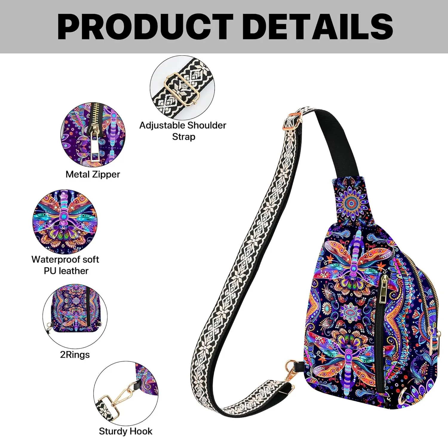 Small Leather Sling Bag for Women Crossbody Fanny Pack Travel Casual Chest Bag with Adjustable Strap