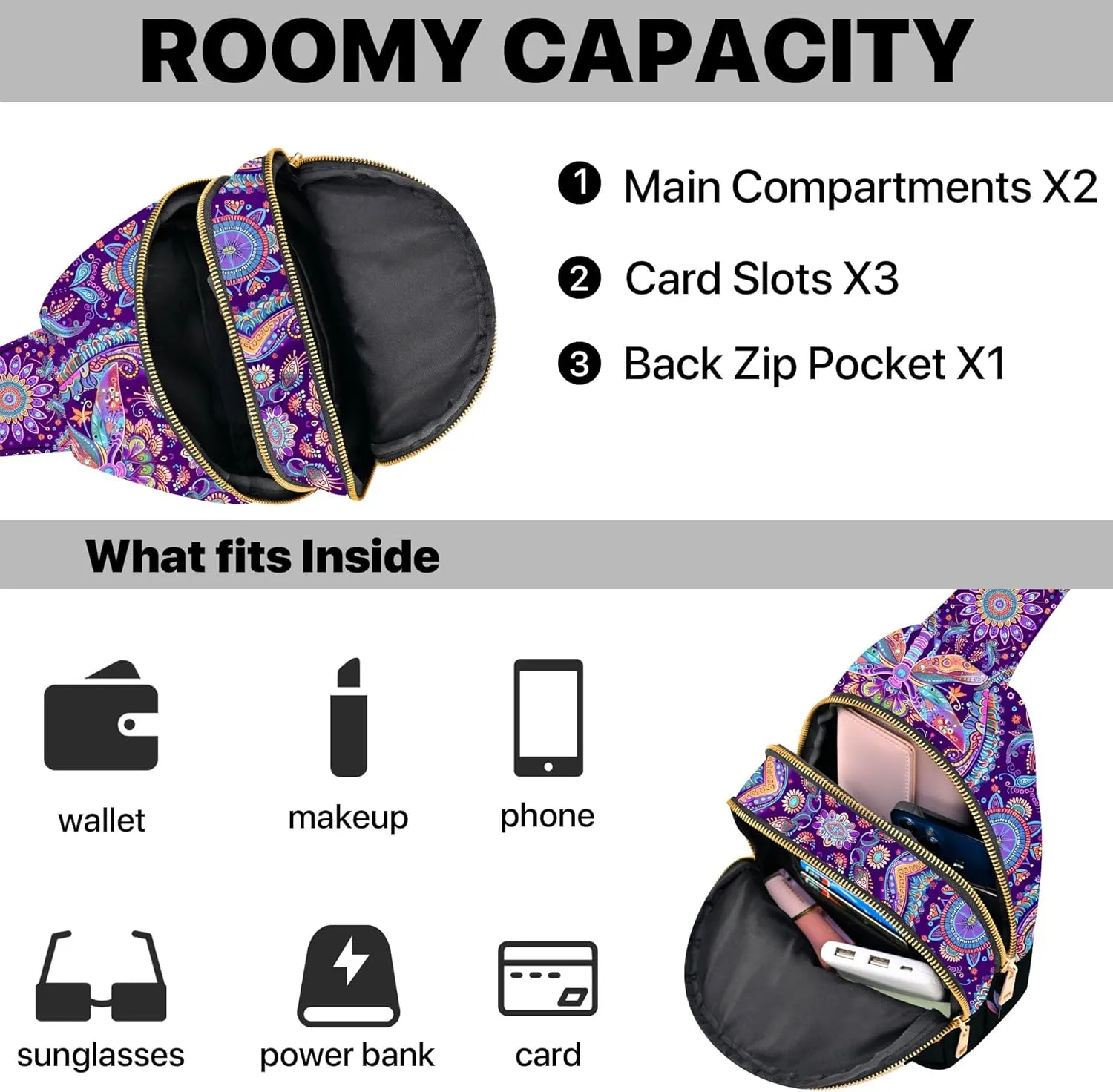Small Leather Sling Bag for Women Crossbody Fanny Pack Travel Casual Chest Bag with Adjustable Strap