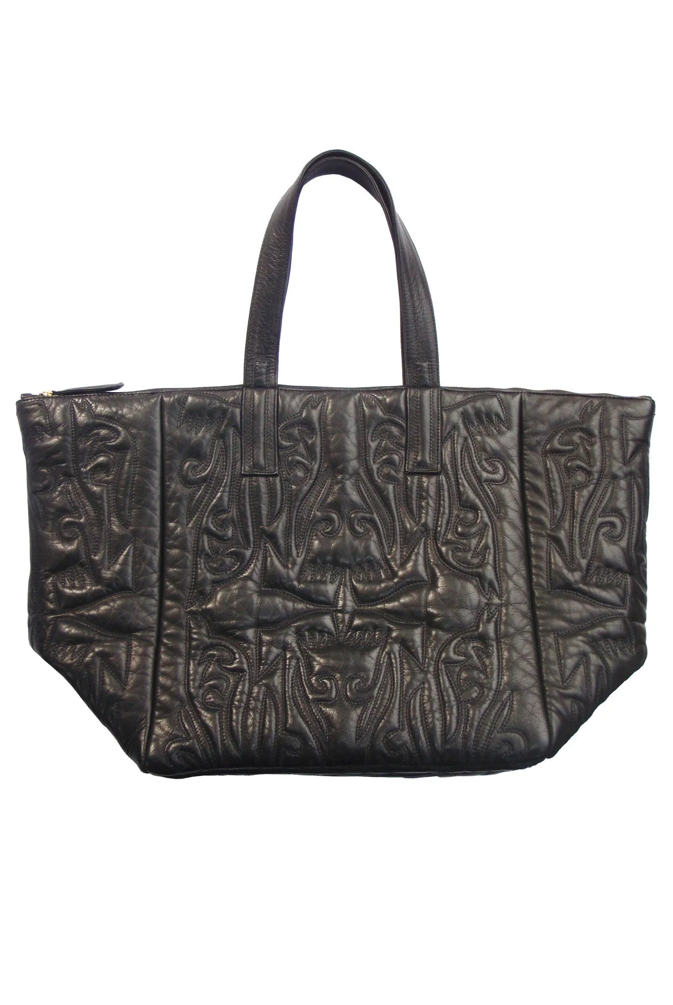STITCHED LUXE TOTE  BLACK LEATHER