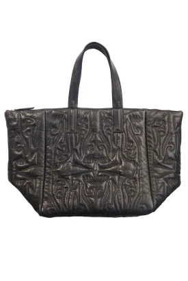STITCHED LUXE TOTE  BLACK LEATHER