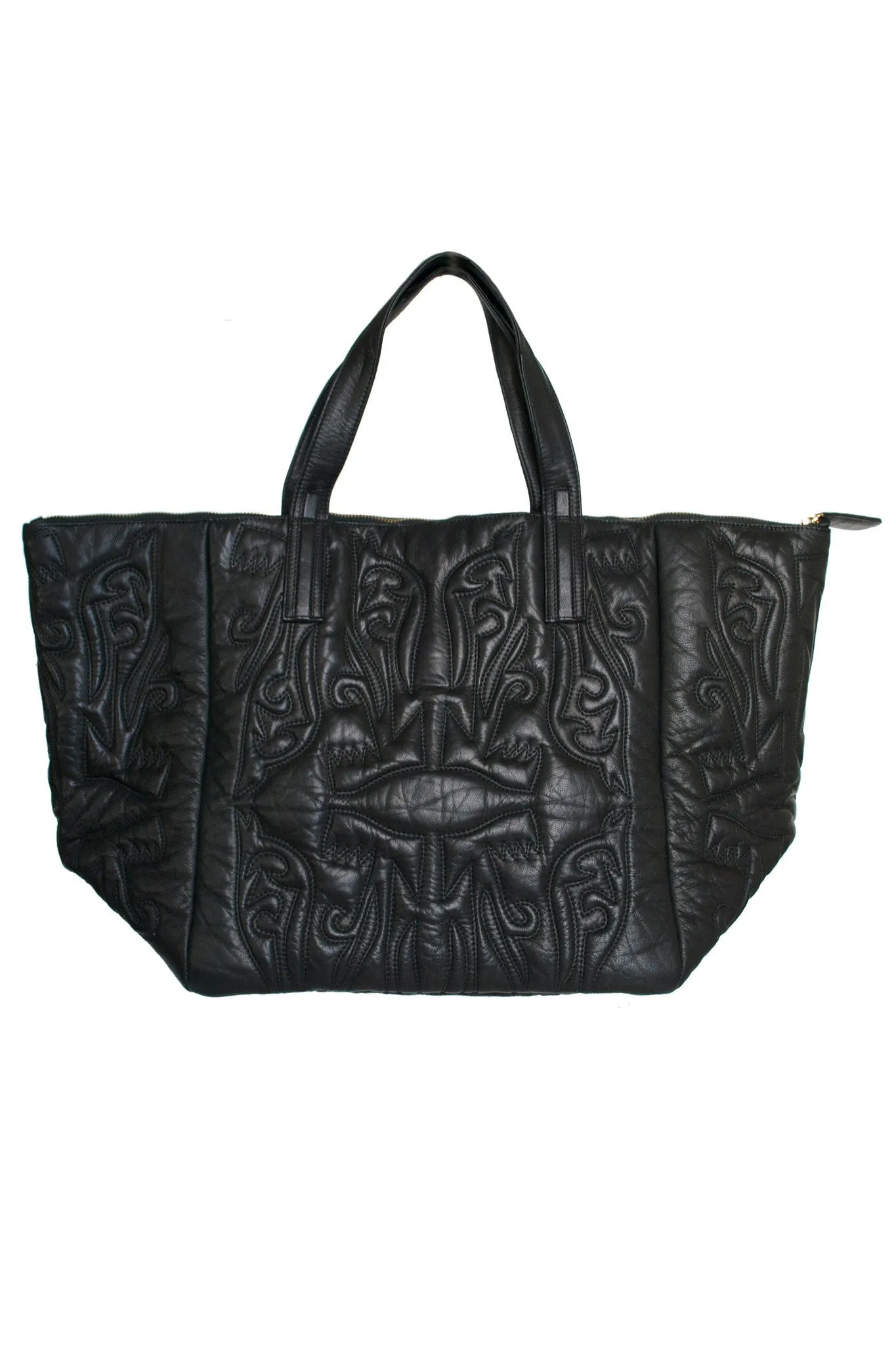 STITCHED LUXE TOTE  BLACK LEATHER