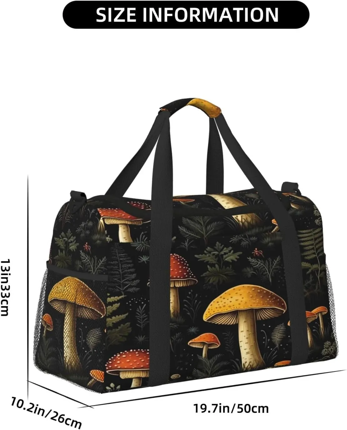 Travel Duffel Bag For Men Women, Vintage Woodland Nature Mushroom Pattern Carry On Sport Gym Bag With Shoulder Strap Lightweight Waterproof Weekender Bag Overnight Bag