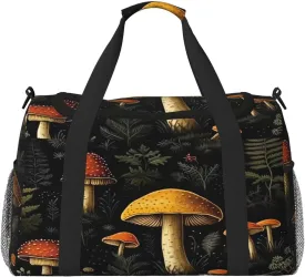 Travel Duffel Bag For Men Women, Vintage Woodland Nature Mushroom Pattern Carry On Sport Gym Bag With Shoulder Strap Lightweight Waterproof Weekender Bag Overnight Bag