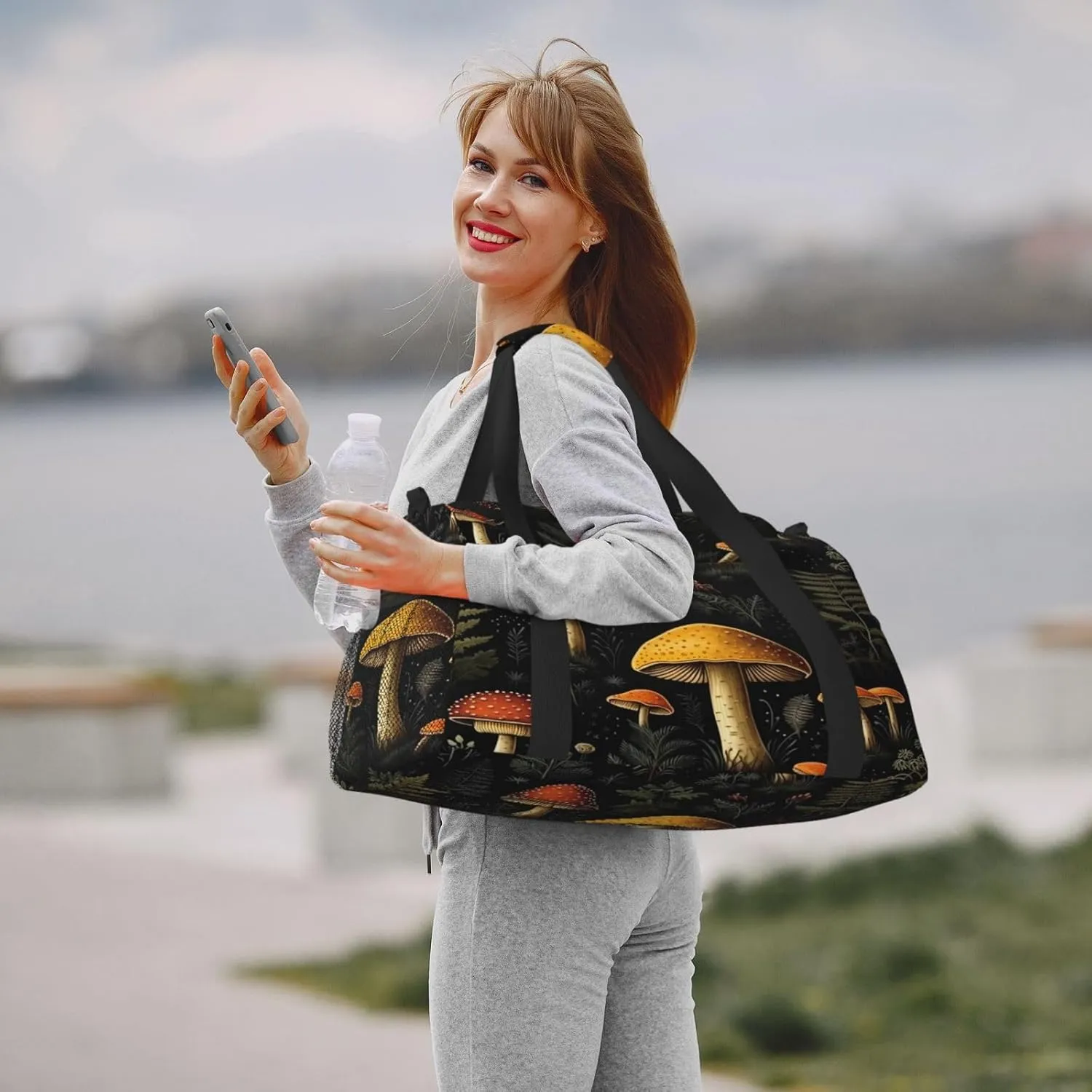 Travel Duffel Bag For Men Women, Vintage Woodland Nature Mushroom Pattern Carry On Sport Gym Bag With Shoulder Strap Lightweight Waterproof Weekender Bag Overnight Bag