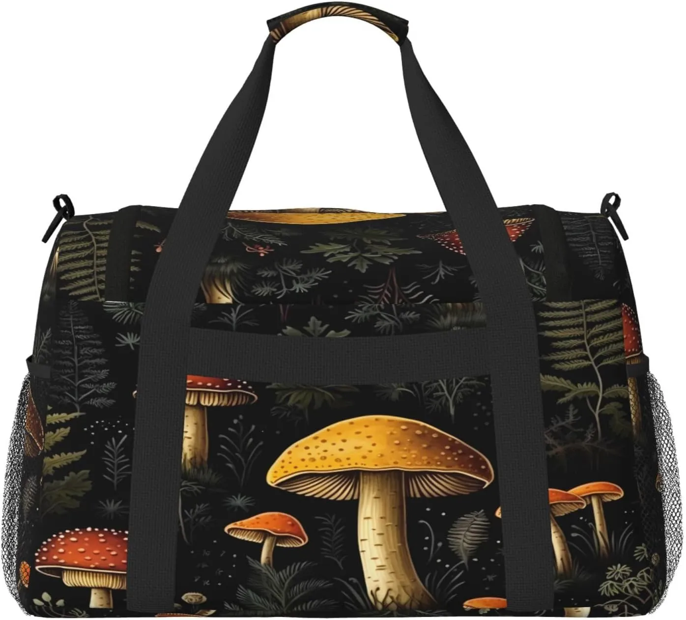 Travel Duffel Bag For Men Women, Vintage Woodland Nature Mushroom Pattern Carry On Sport Gym Bag With Shoulder Strap Lightweight Waterproof Weekender Bag Overnight Bag