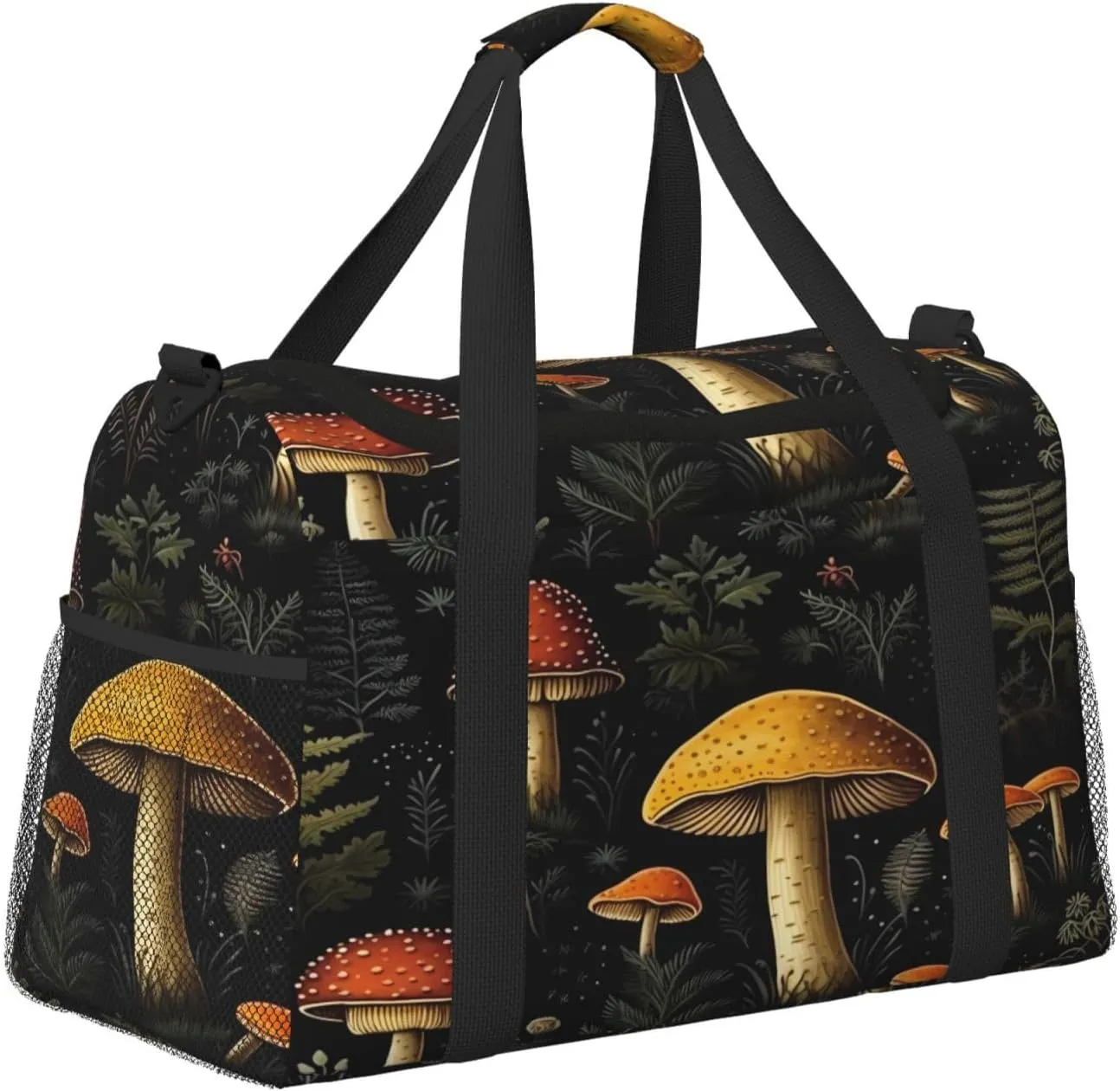 Travel Duffel Bag For Men Women, Vintage Woodland Nature Mushroom Pattern Carry On Sport Gym Bag With Shoulder Strap Lightweight Waterproof Weekender Bag Overnight Bag