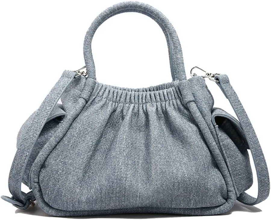Trendy Small Satchel Handbag for Women PU Leather Pleated Clouds Shoulder Bag with Adjustable Strap Crossbody Purse