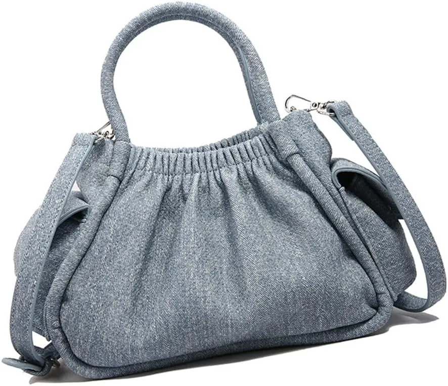 Trendy Small Satchel Handbag for Women PU Leather Pleated Clouds Shoulder Bag with Adjustable Strap Crossbody Purse