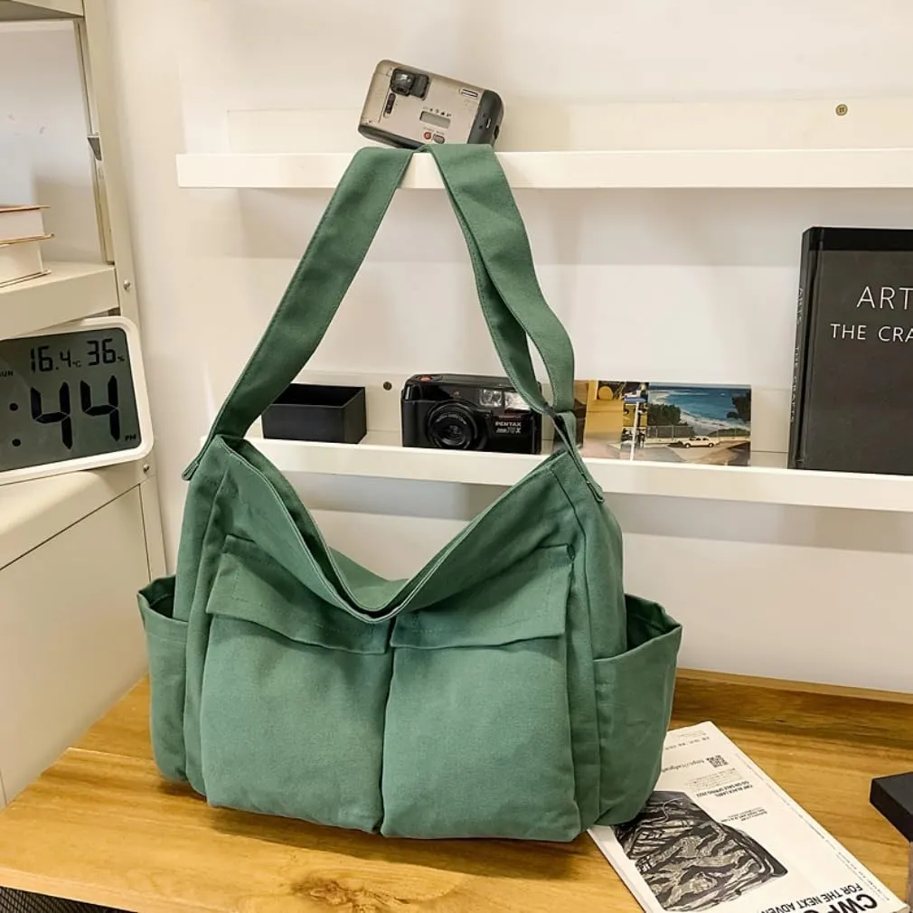 Vintage Canvas Messenger Bag for Women & Men School Large Laptop Bag with Multiple Pockets Shoulder Tote Bag