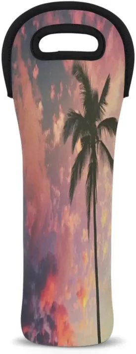 Wine Bag Single Bottle Carrier Tote Coconut Tree Neoprene Wine Cooler Bag with Carry Handle Portable Insulated Wine Bottle Holder Wine Carrier Tote Bag for Travel Picnic