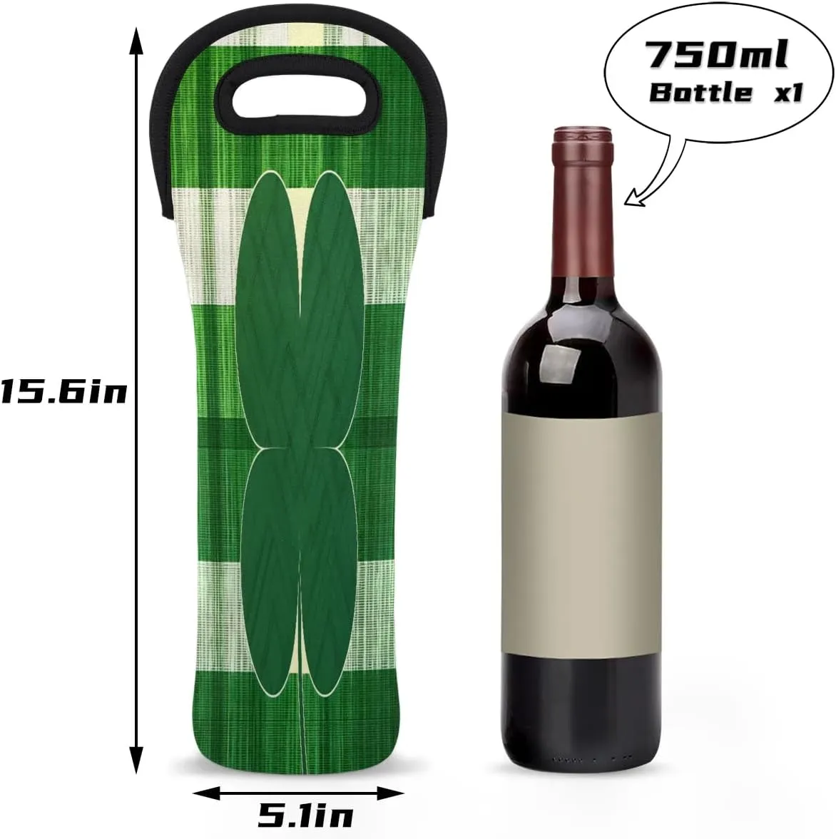 Wine Bag Single Bottle Carrier Tote Grid Lucky Grass Neoprene Wine Cooler Bag with Carry Handle Portable Insulated Wine Bottle Holder Wine Carrier Tote Bag for Travel Picnic