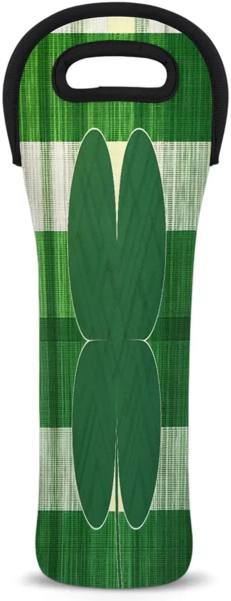 Wine Bag Single Bottle Carrier Tote Grid Lucky Grass Neoprene Wine Cooler Bag with Carry Handle Portable Insulated Wine Bottle Holder Wine Carrier Tote Bag for Travel Picnic