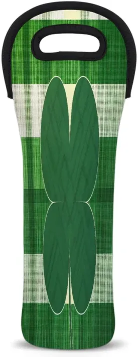 Wine Bag Single Bottle Carrier Tote Grid Lucky Grass Neoprene Wine Cooler Bag with Carry Handle Portable Insulated Wine Bottle Holder Wine Carrier Tote Bag for Travel Picnic
