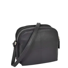 Womens Leather Multi Compartment Sling Bag Bari Blue