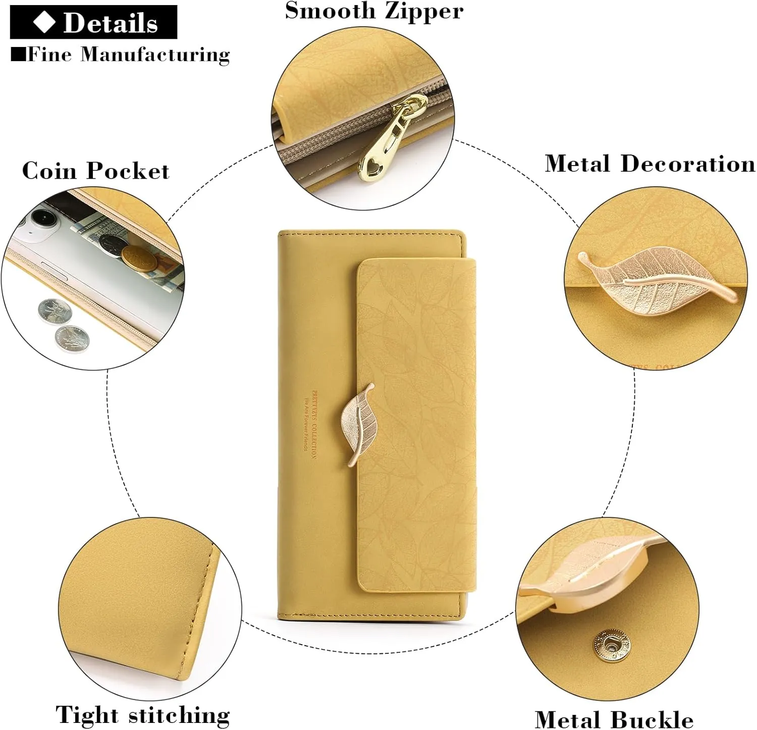 Women's Wallet Leather RFID Blocking Bifold Clutch Large Capacity Credit Card Holder with Coin Zipper Purse