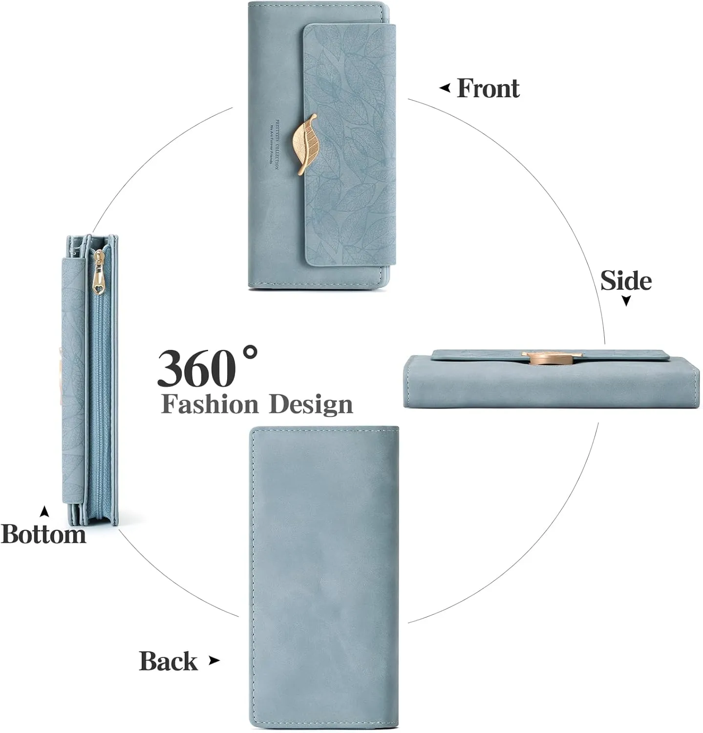 Women's Wallet Leather RFID Blocking Bifold Clutch Large Capacity Credit Card Holder with Coin Zipper Purse