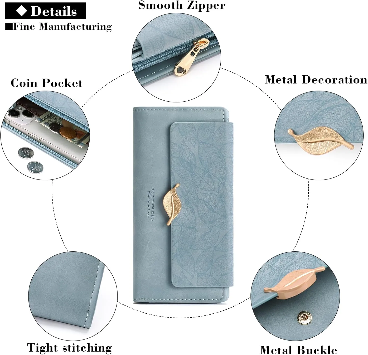 Women's Wallet Leather RFID Blocking Bifold Clutch Large Capacity Credit Card Holder with Coin Zipper Purse