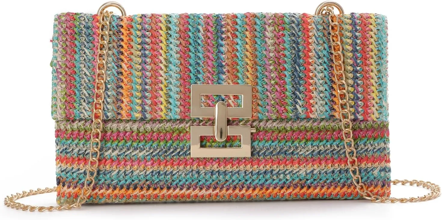 Ynport Straw Clutch Purses for Women Summer Woven Evening Handbags Wicker Rattan Envelope Wallet Chain Shoulder Bag 2025