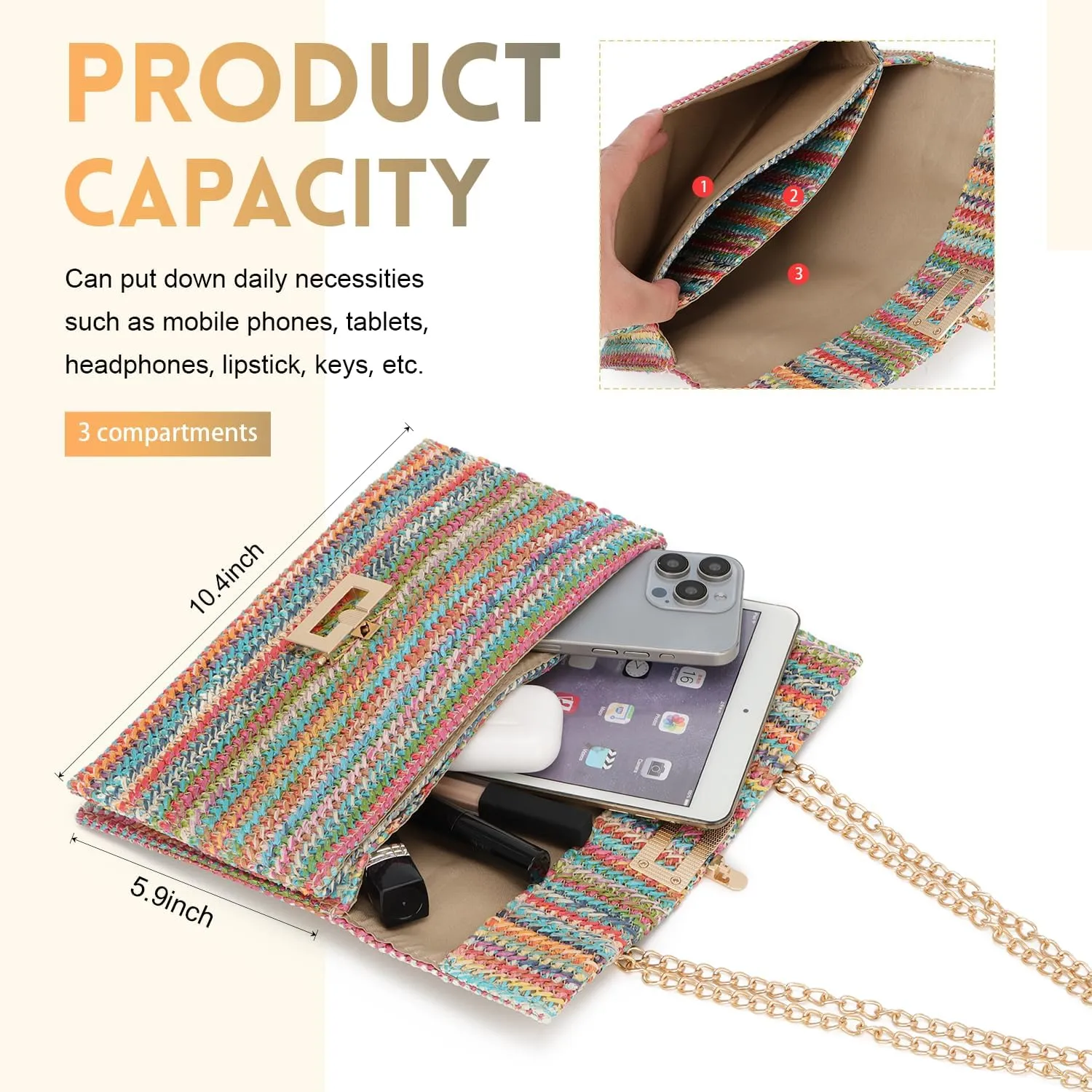 Ynport Straw Clutch Purses for Women Summer Woven Evening Handbags Wicker Rattan Envelope Wallet Chain Shoulder Bag 2025
